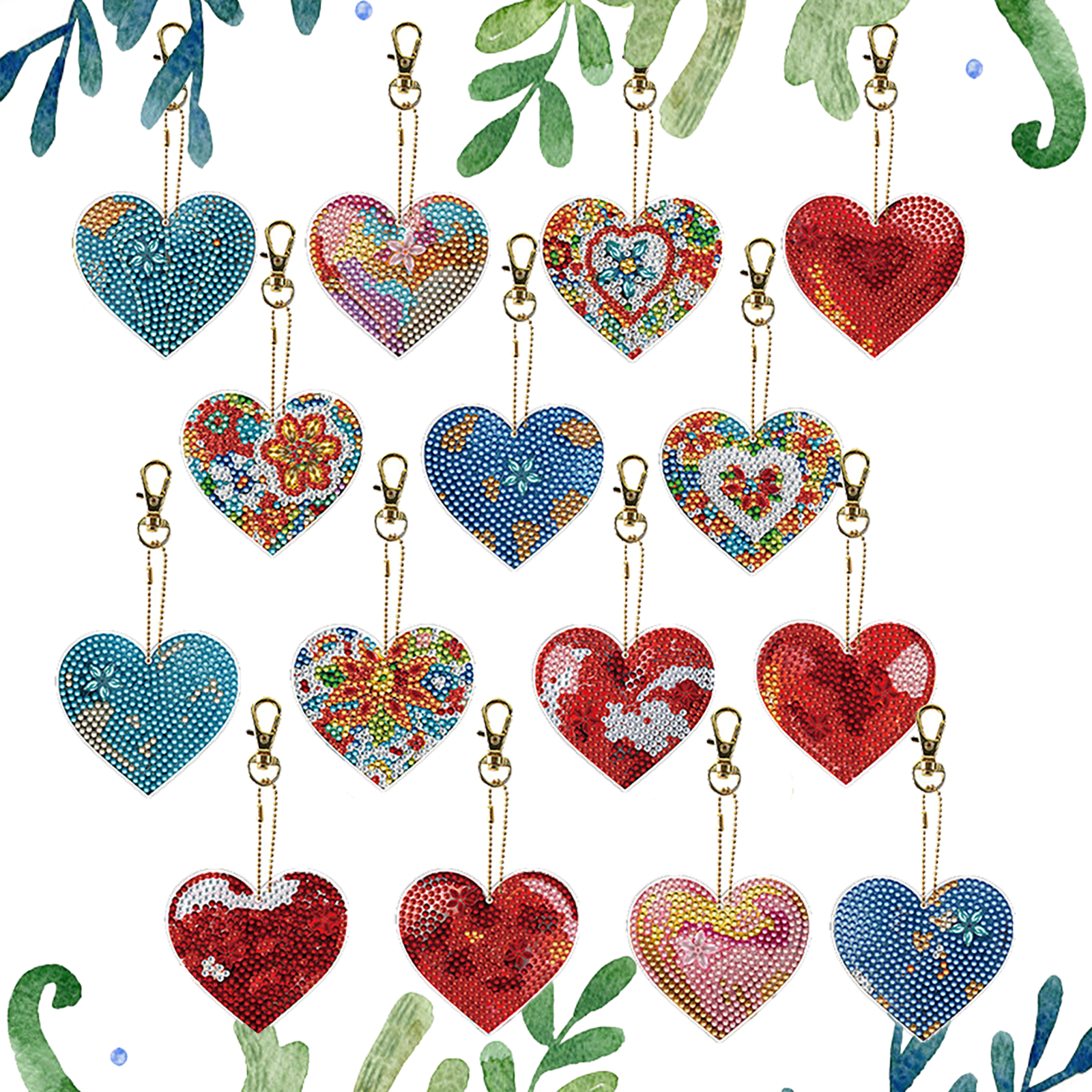 Resin Art A Keychain - 15Pcs Heart DiY Double-Sided Diamond Art
