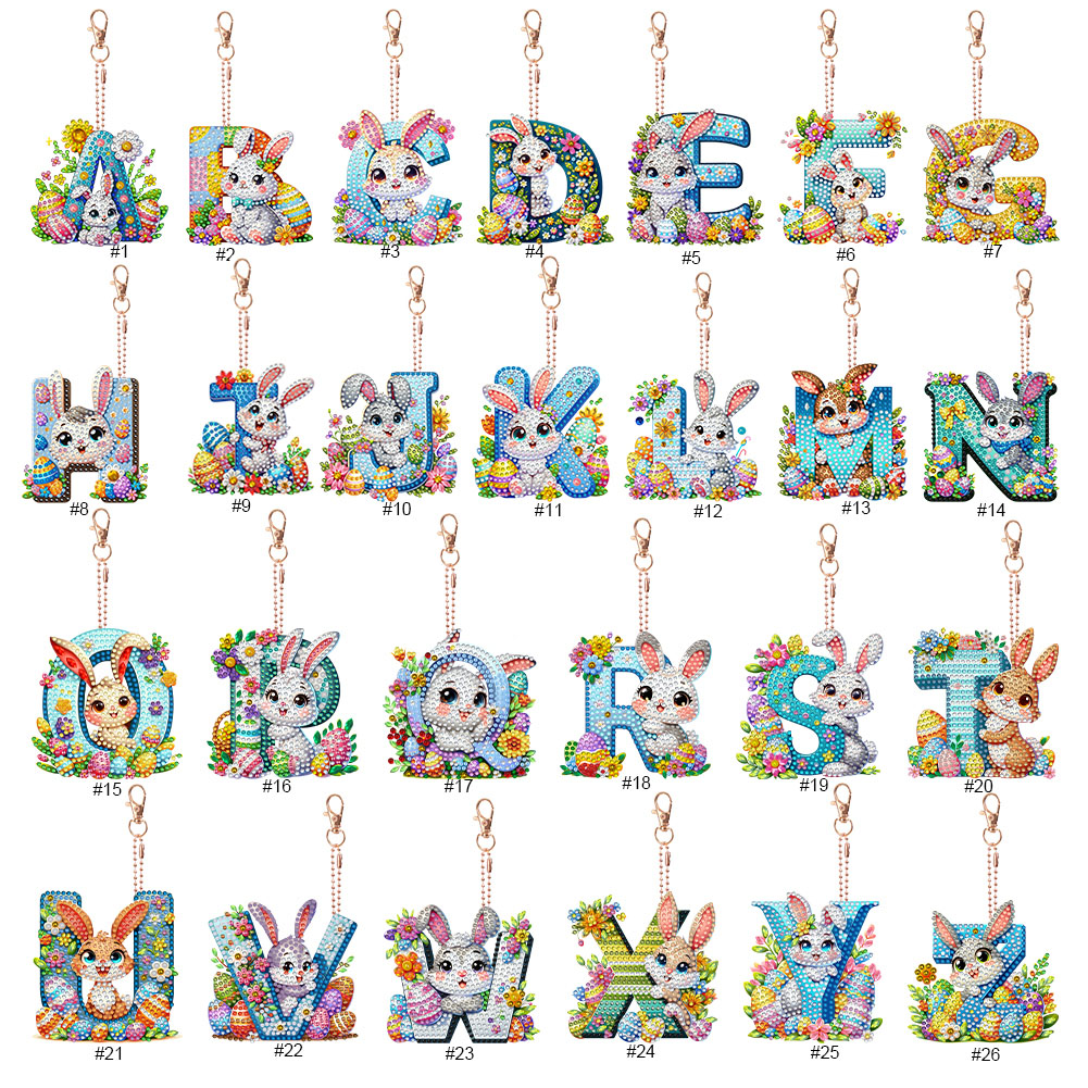 Resin Art Letter Keychain - Easter Diamond Art Keychain Ornaments Double