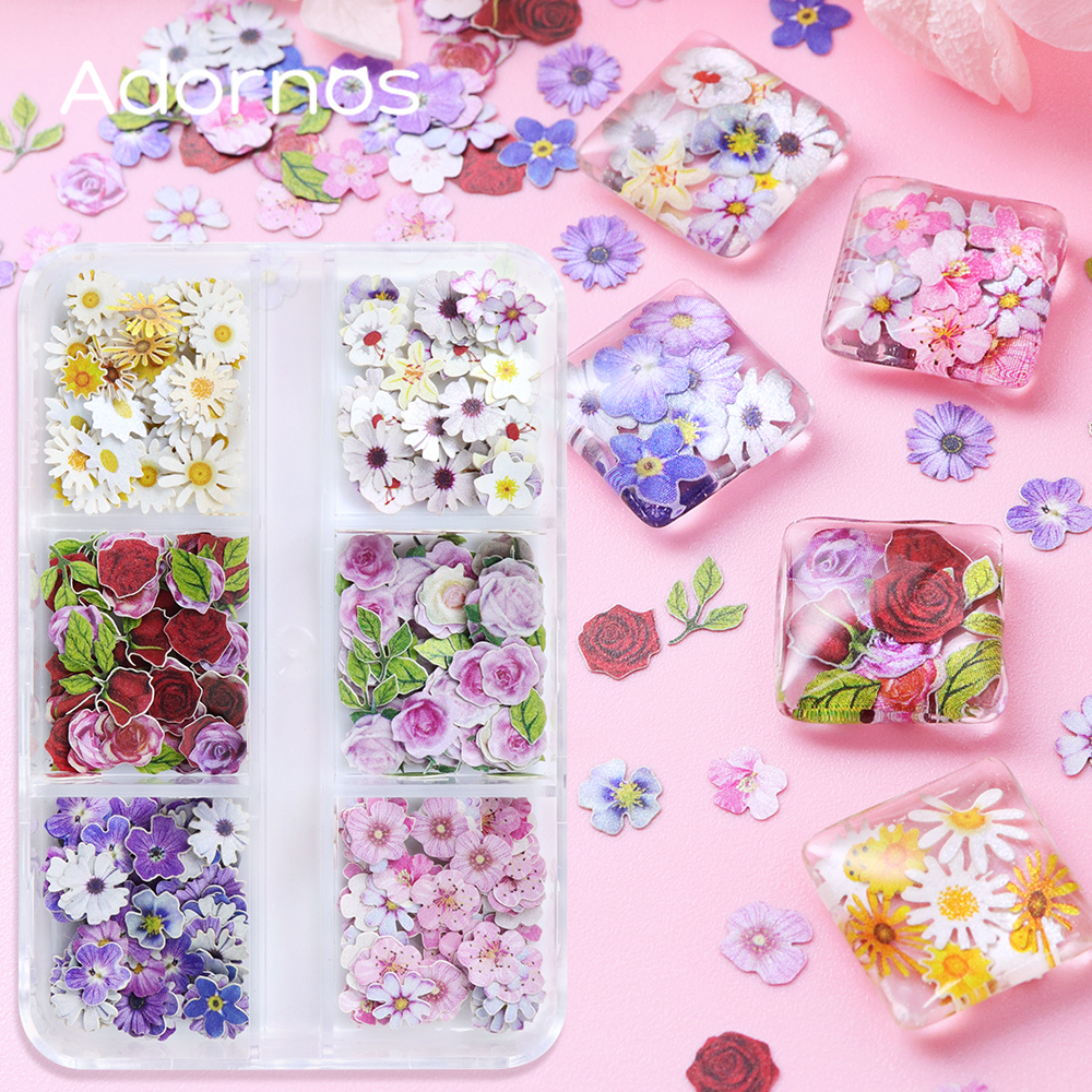Resin Art Design - 6 Grids Flowers Wood Pulp Chips