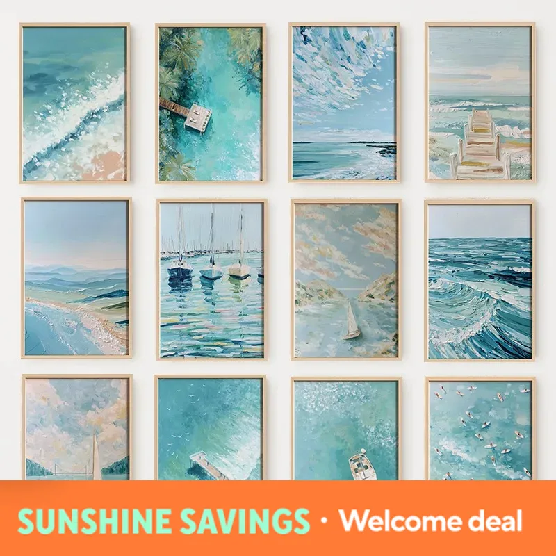 Resin Art Light - Abstract Coastal Light Blue Ocean Sky