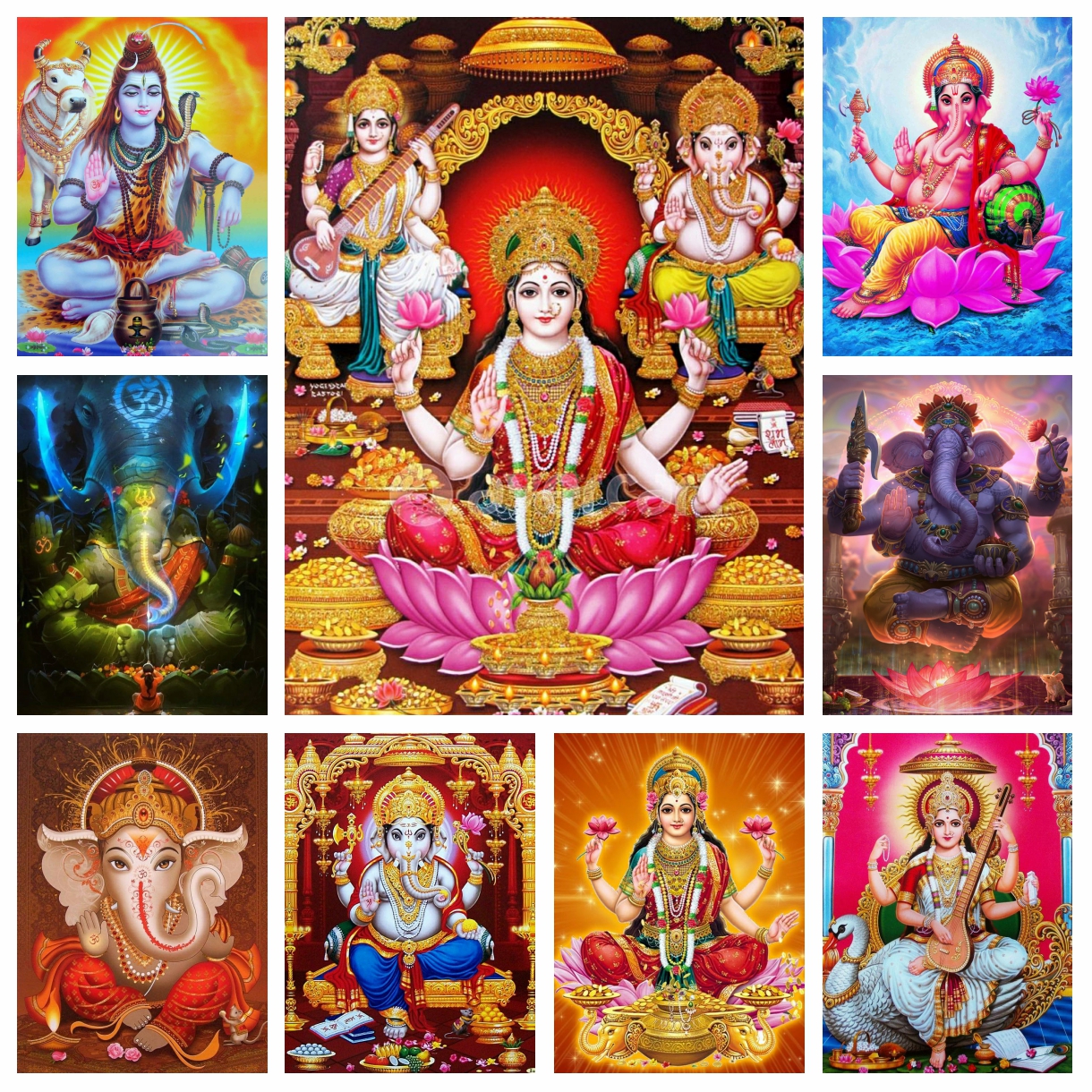 Resin Art India - Golden Ganesha Temple Elephant God Picture