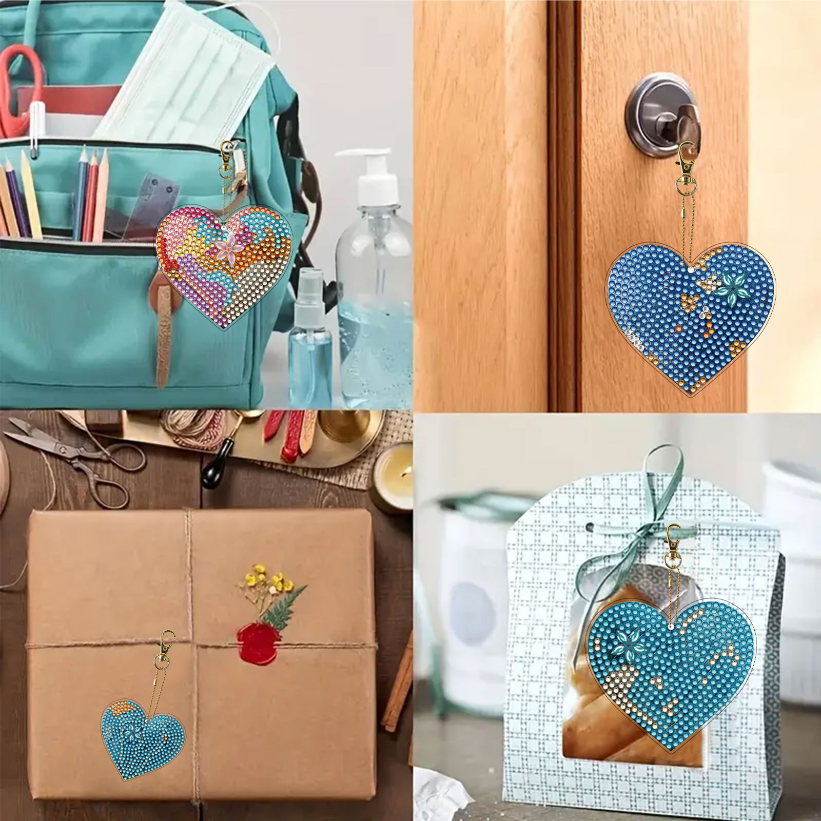 15Pcs Heart DiY Double-Sided D - مراجعة Resin Art A Keychain وسعره