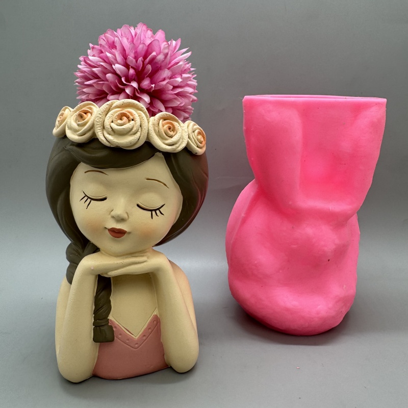 Cute girl flower pot silicone  - مراجعة Resin Art Furniture وسعره