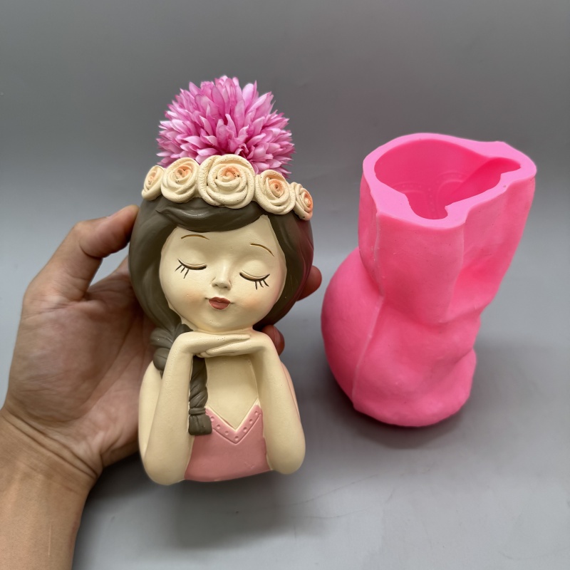 Cute girl flower pot silicone  - مراجعة Resin Art Furniture وسعره