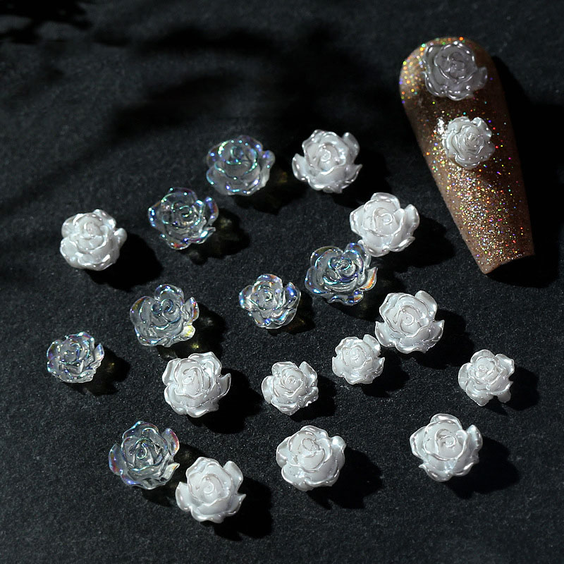Mix 50PCS 6/8/10MM White Rose  - مراجعة Resin Art Rose Petals وسعره