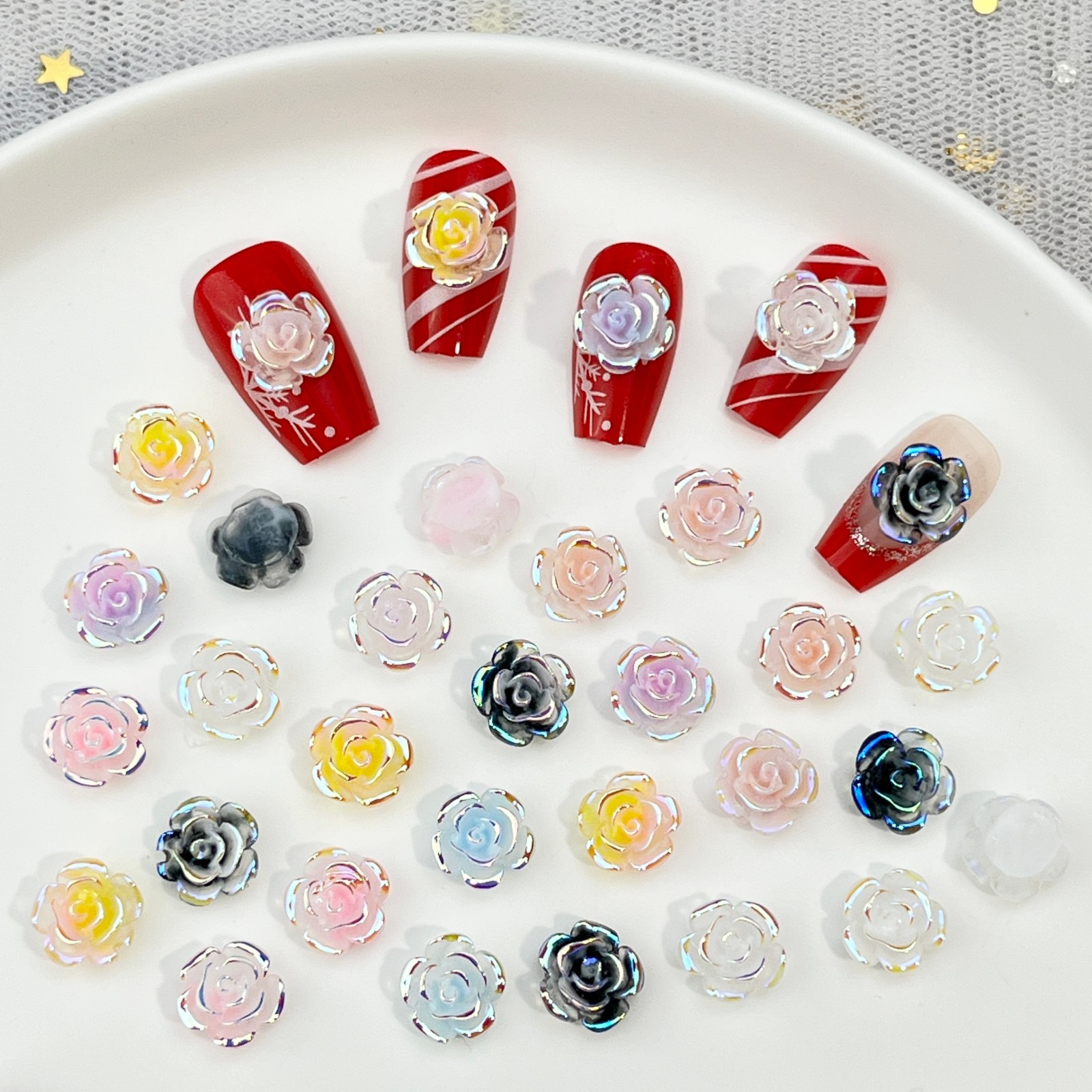 50PCS 7 Colors Of Aurora-Effec - مراجعة Resin Art Rose Petals وسعره